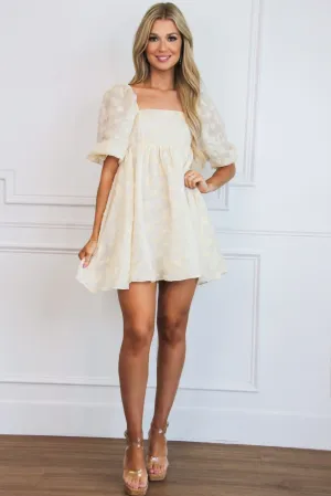 Cassia Floral Babydoll Dress: Cream