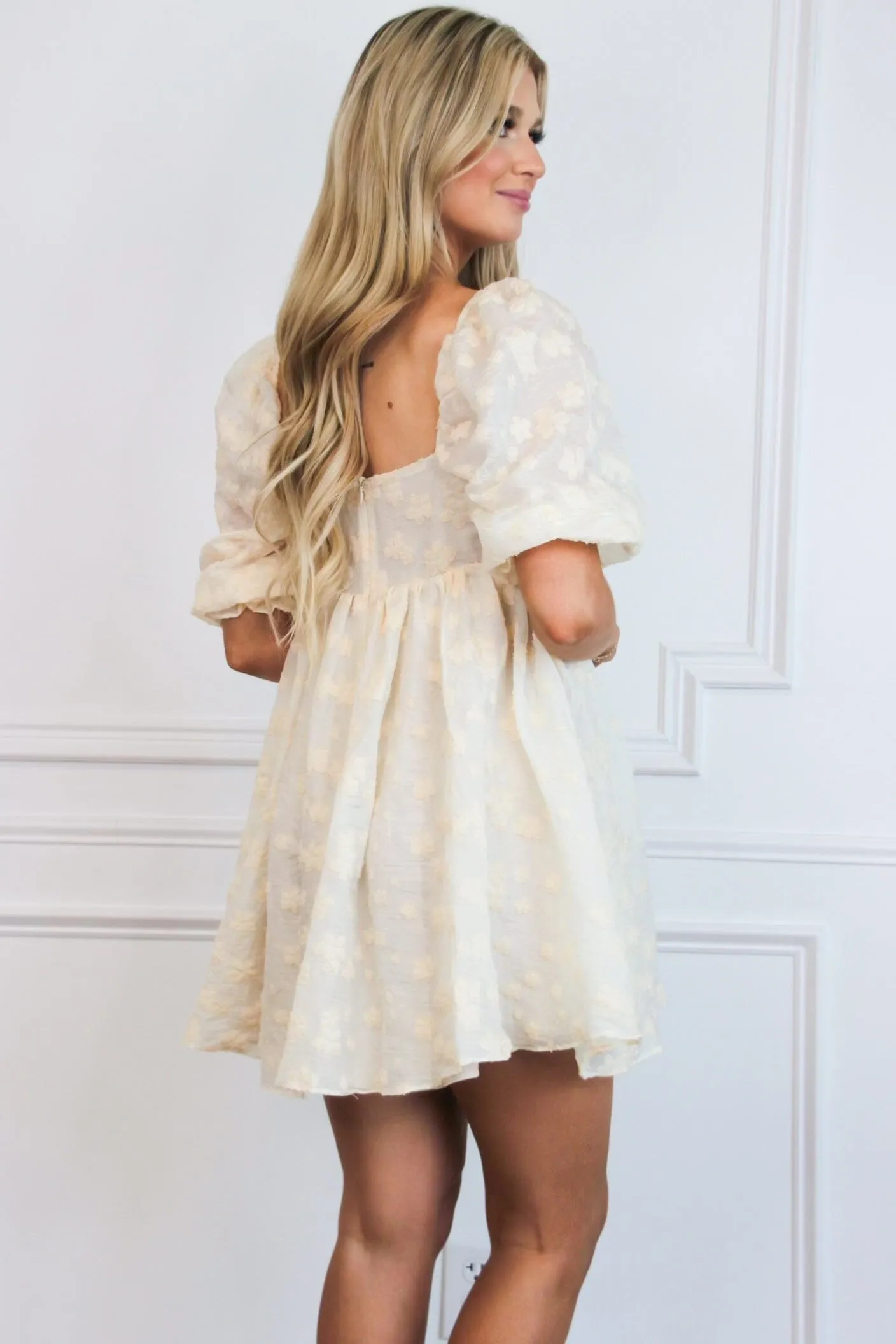 Cassia Floral Babydoll Dress: Cream