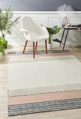 Chaaya Hand loomed Wool Rug  White Peach