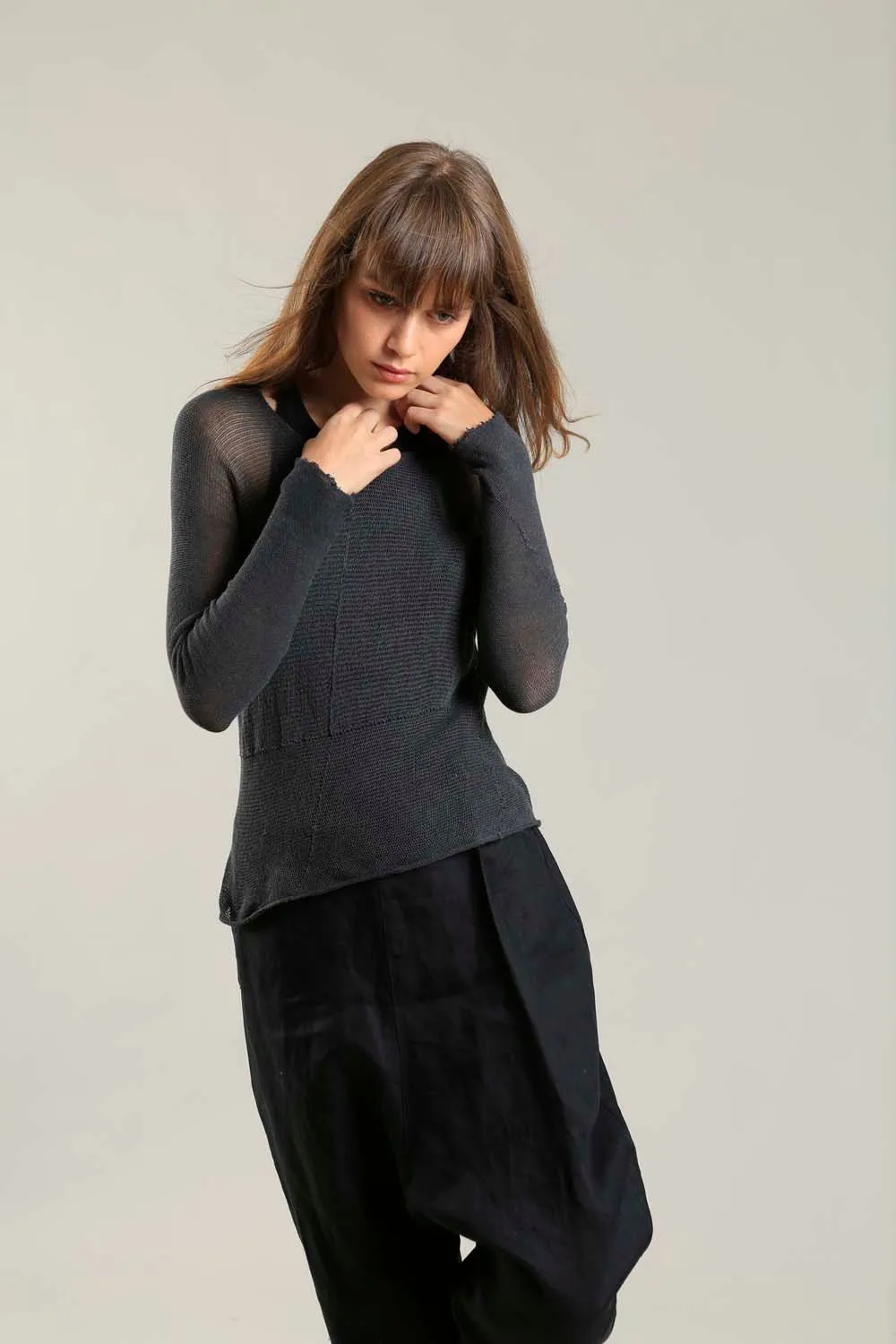 Charcoal long sleeves round neck Cross Bamboo shirt