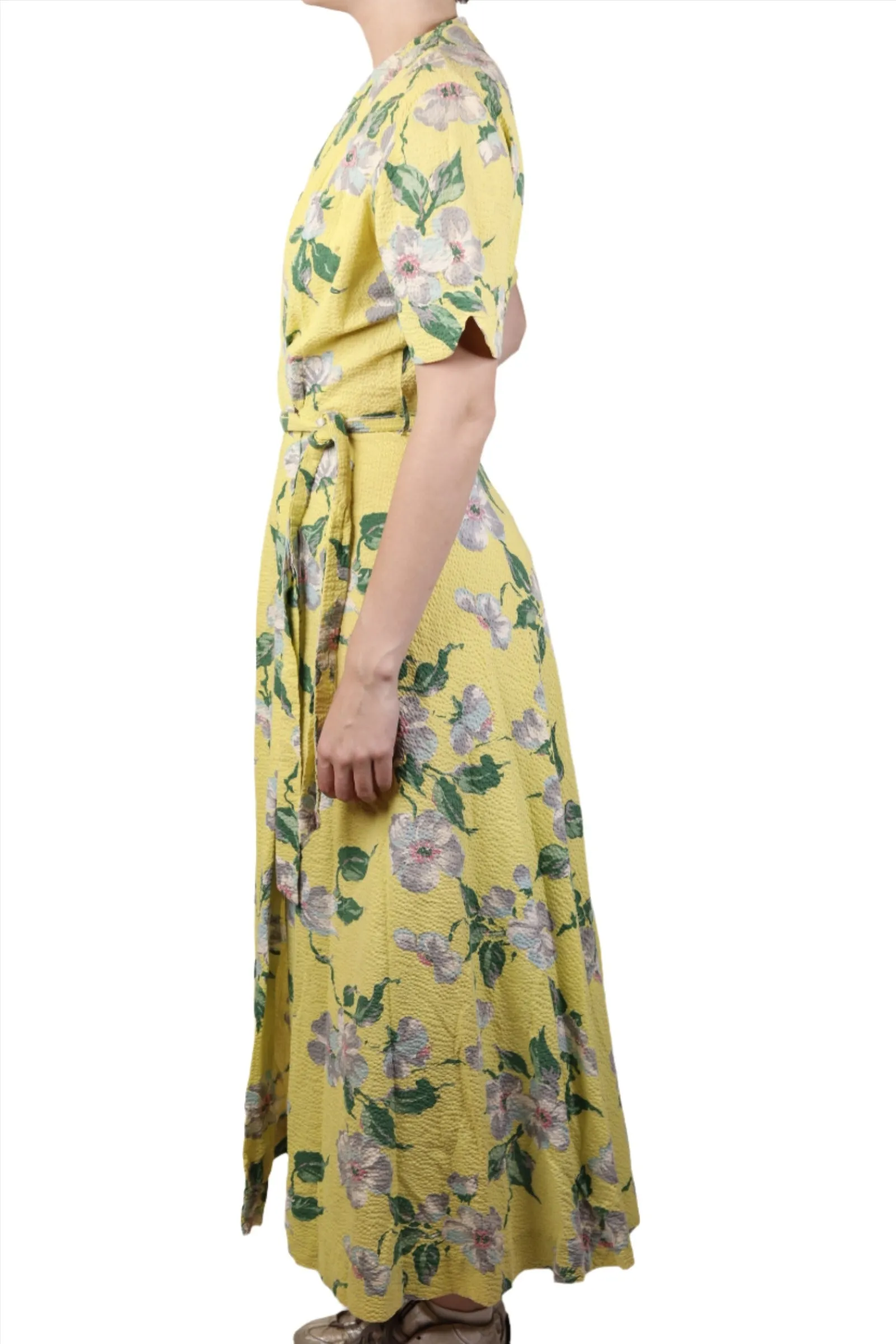 Chartreuse Puckered Wrap Dress 1940s