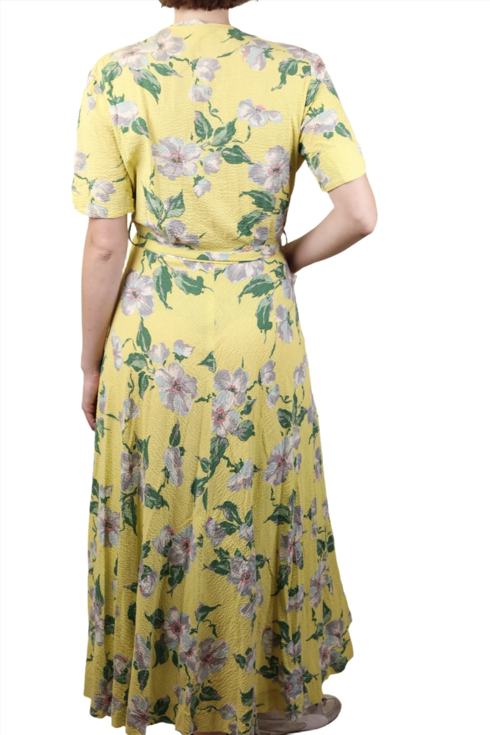 Chartreuse Puckered Wrap Dress 1940s