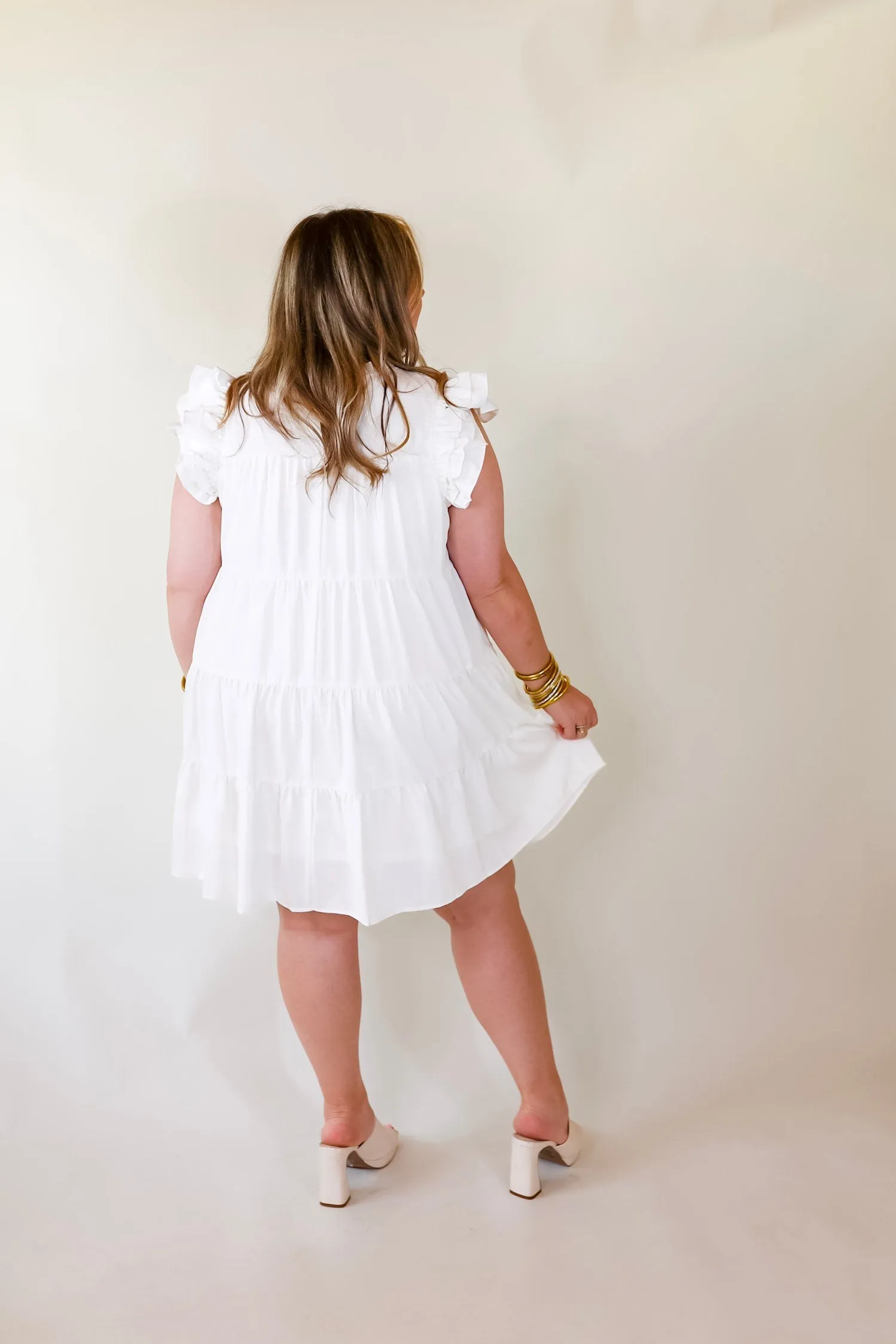 Chic On Scene Ruffle Tiered Dress with Pleated Detailing in White