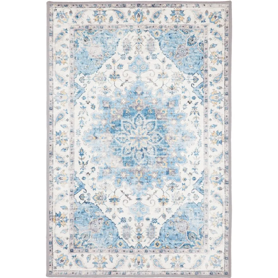 Conrad Blue Traditional Distressed Non Slip Large Rug