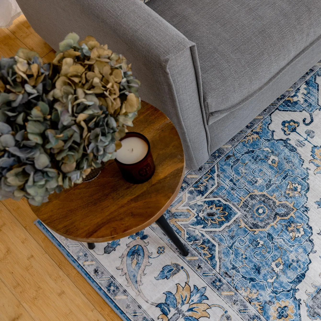 Conrad Blue Traditional Distressed Non Slip Large Rug