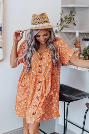 Dance It Out Floral Babydoll Tunic Dress In Tangerine