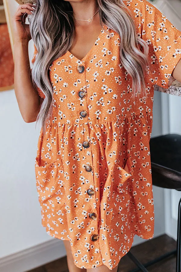 Dance It Out Floral Babydoll Tunic Dress In Tangerine