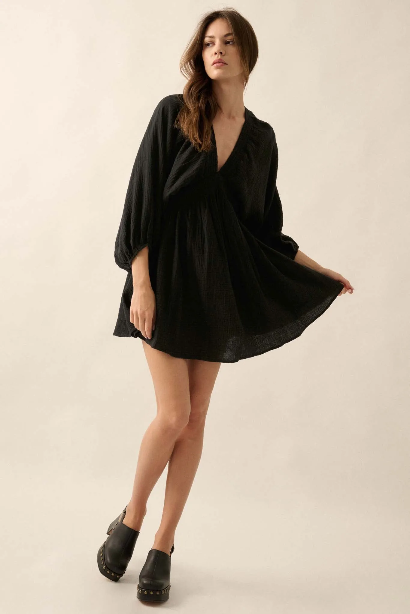 Dawn of Love Crinkle Cotton Kimono Mini Dress