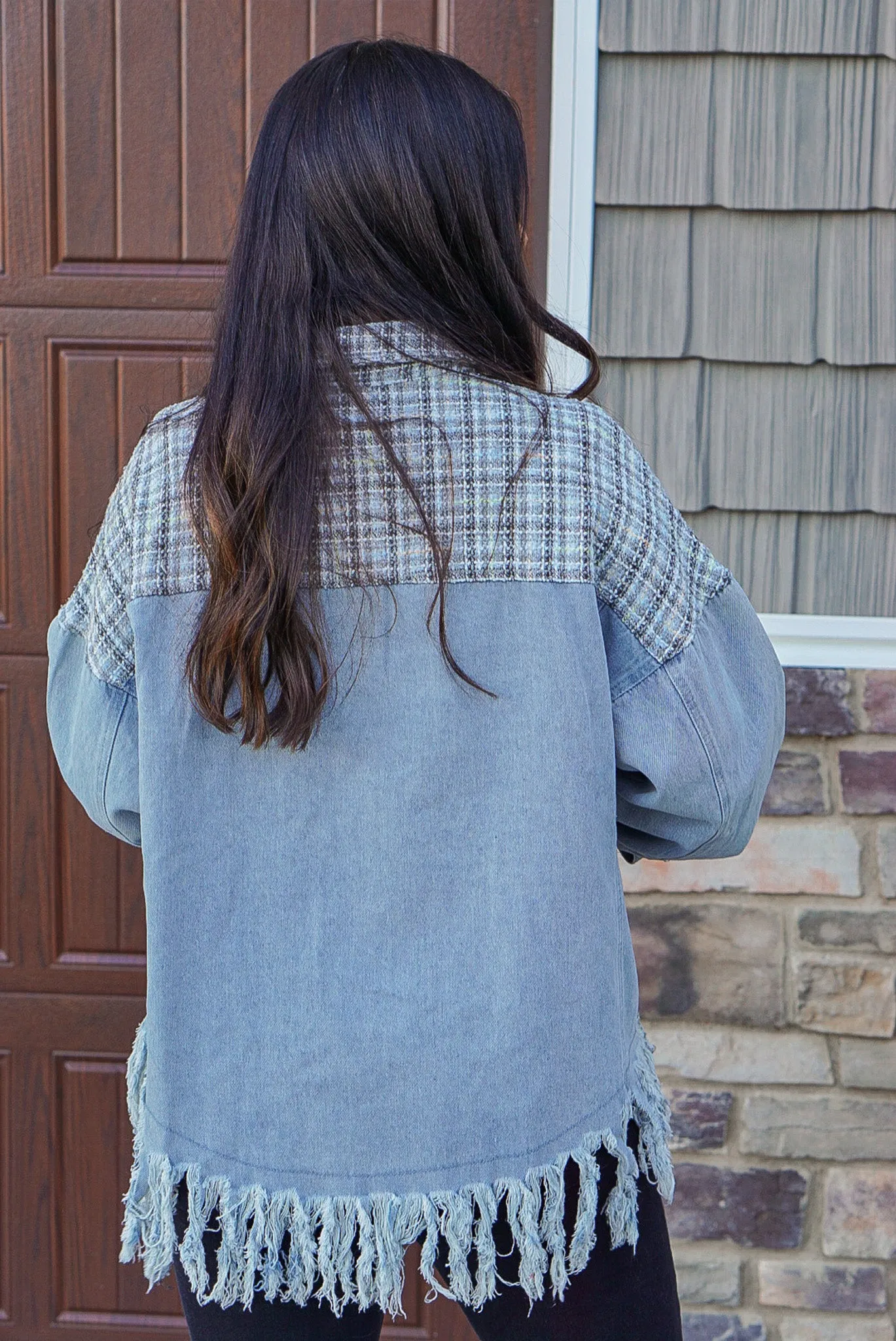 Denim Grey Plaid Mix Shacket