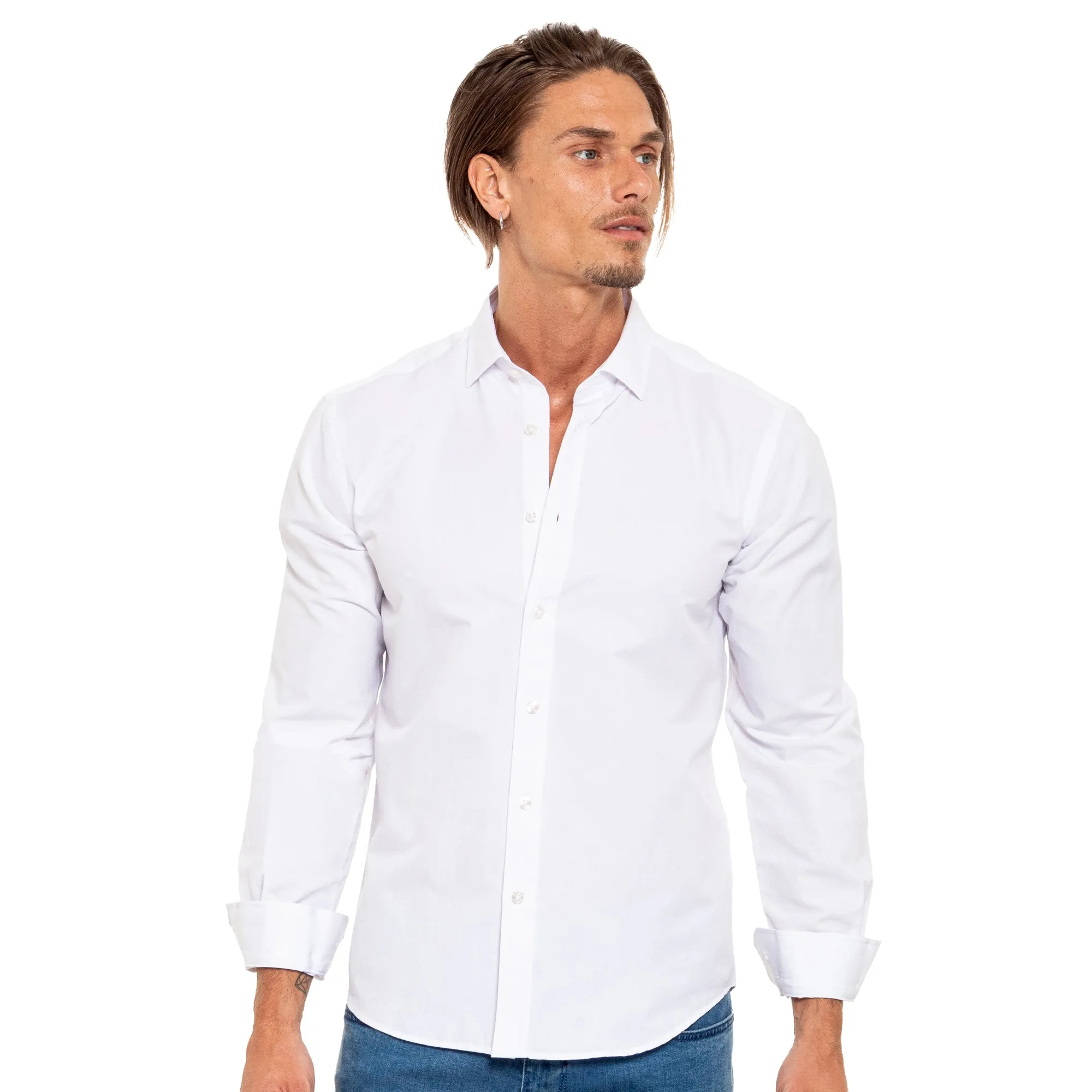 Diamond Plate Jacquard Button Down Shirt - White