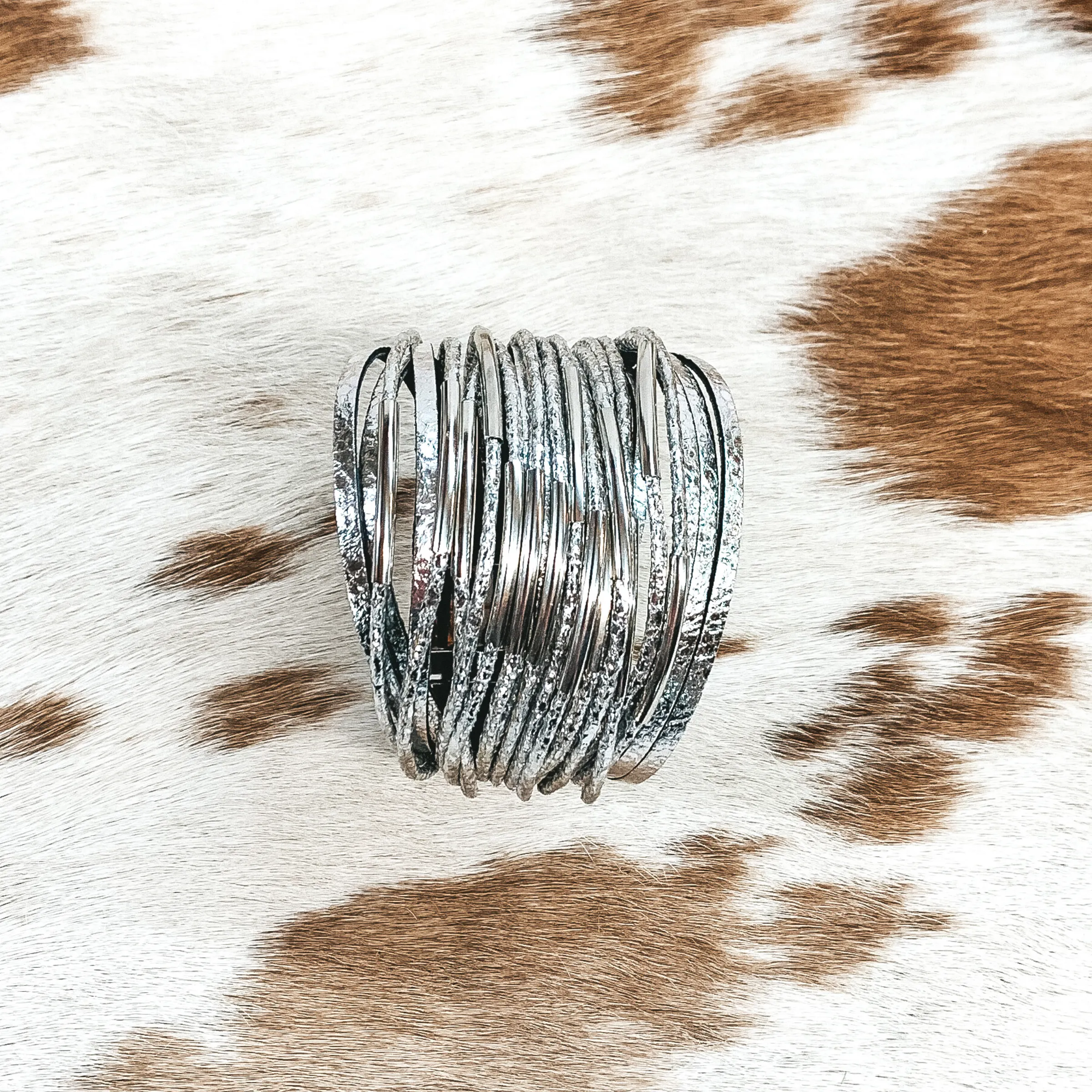 Distressed Magnetic Bracelets with Silver Bars in Silver