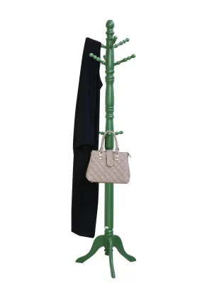 Easy Coat Hanger 188 SERIES Standing,Free standing : Entryway Coat Rack, wooden Coat Hat Rack Tree Stand Hanger Organizer for Jacket, Purse, Scarf Rack, Umbrella and long dress (Green)