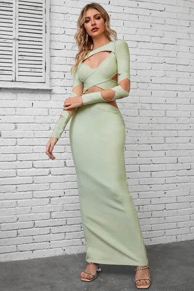 Ever After Cutout Round Neck Maxi Wrap Dress