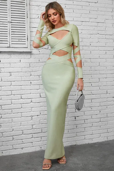 Ever After Cutout Round Neck Maxi Wrap Dress