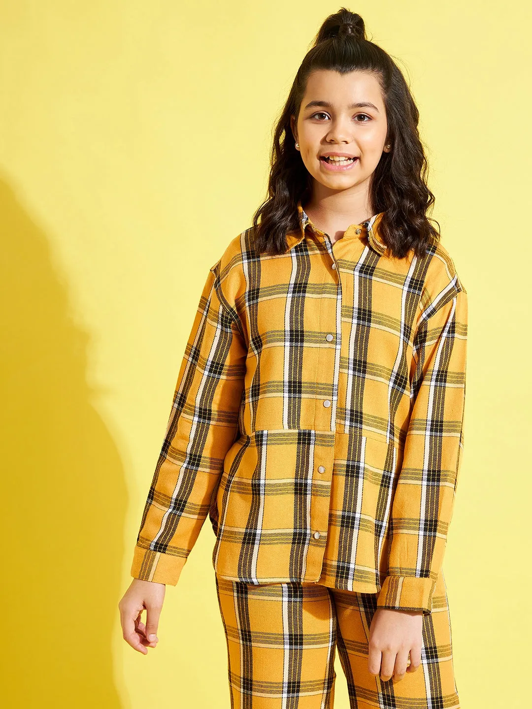 Girls Mustard & Black Check Shacket