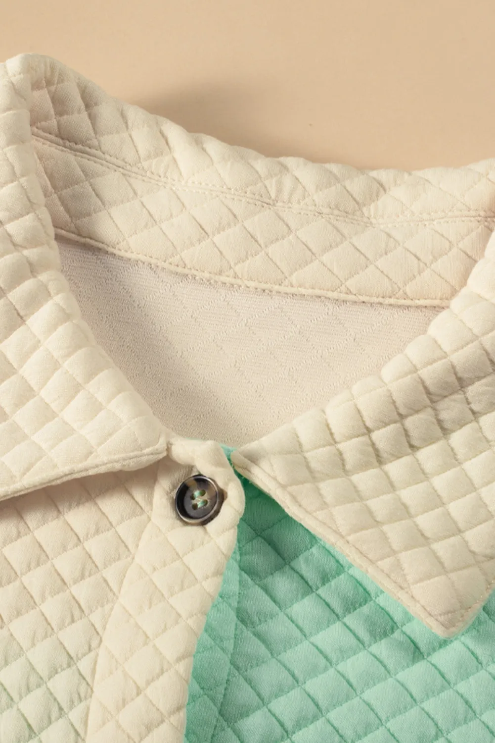 Green Retro Quilted Flap Pocket Button Shacket