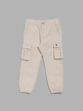 HOP Kids Beige Embroidered Cargo Joggers