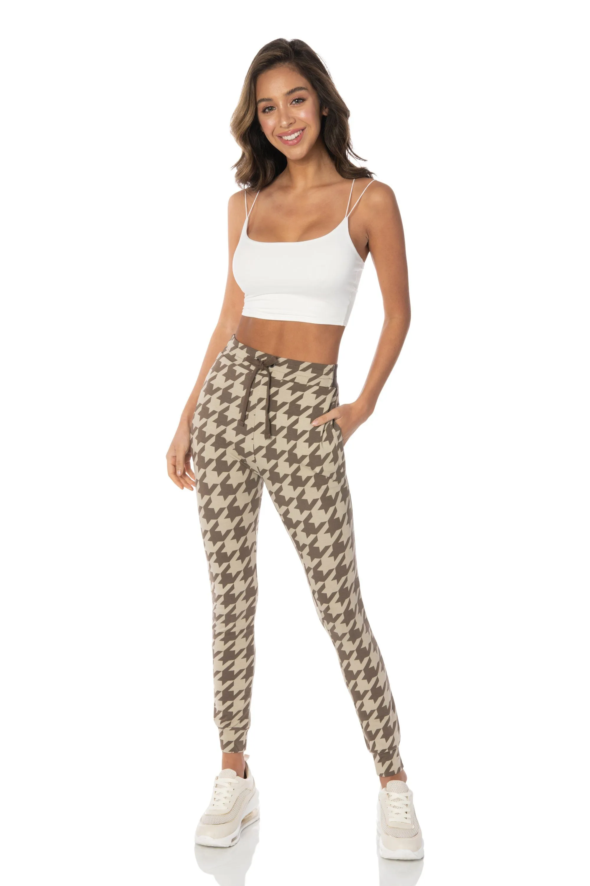 Houndstooth Brown Skinny Fit Joggers - Hypeach Lounge