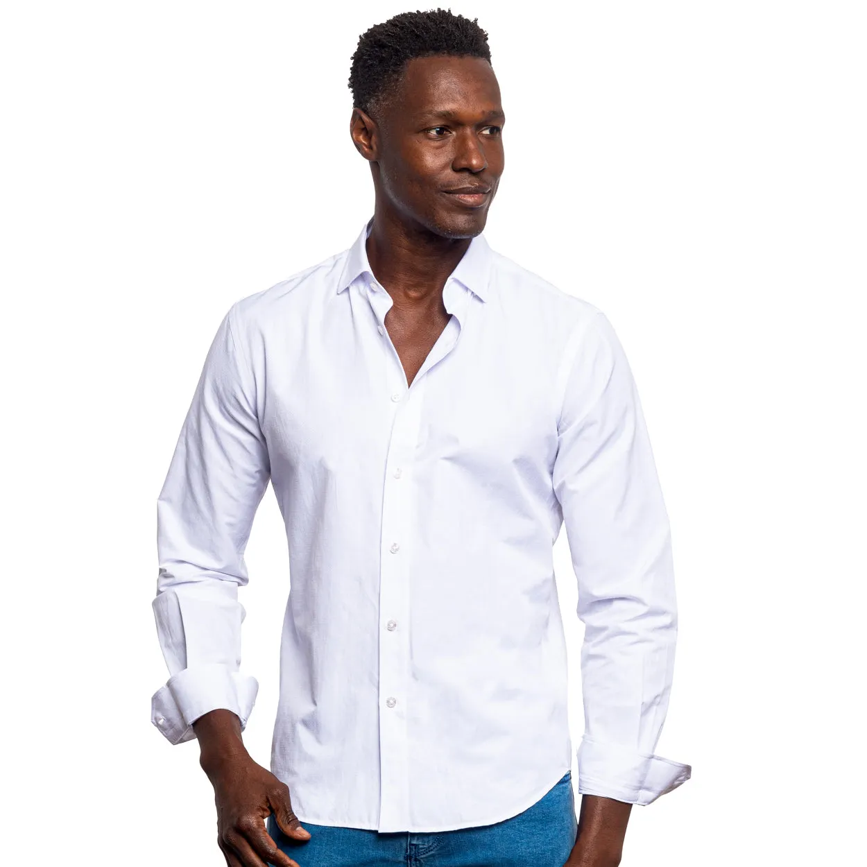 Jacquard Button Down Shirt - White