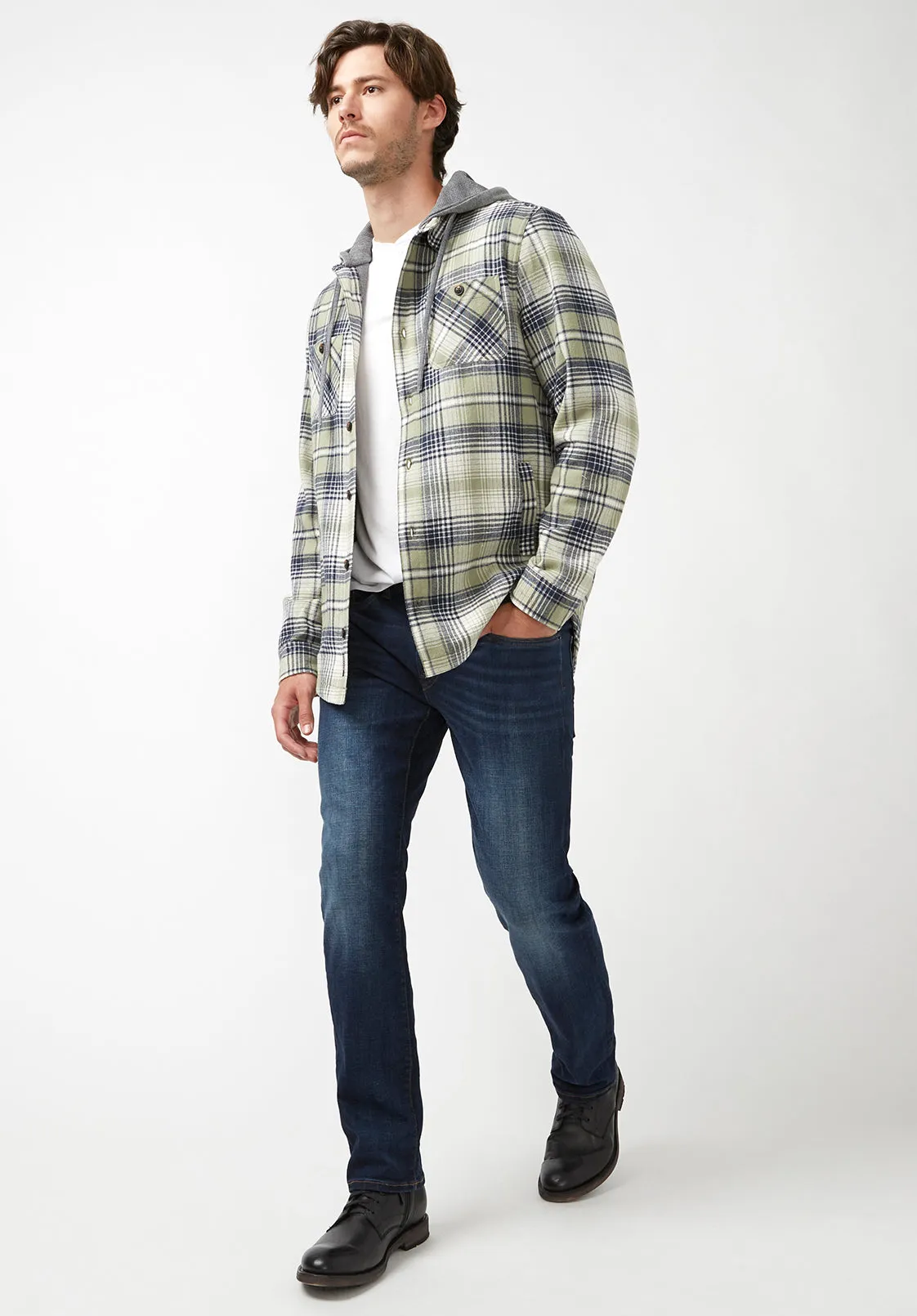 Jarvis Men's Long-Sleeve Shacket in Oil Green Plaid - BM24218