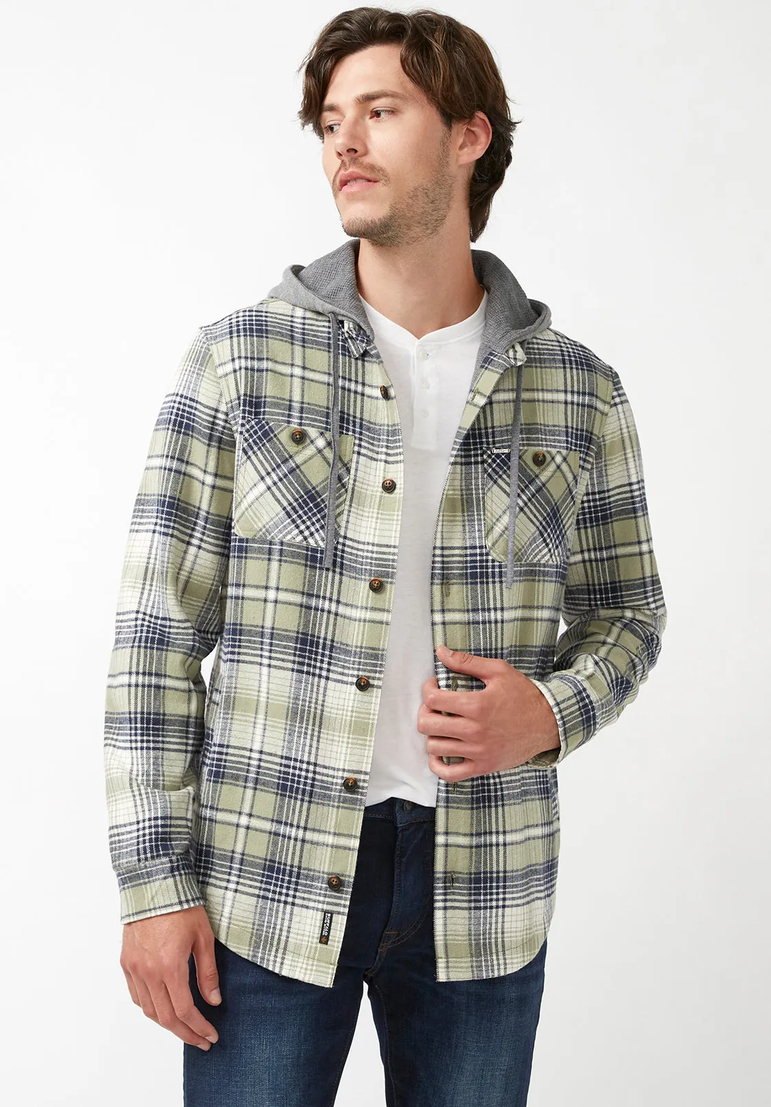 Jarvis Men's Long-Sleeve Shacket in Oil Green Plaid - BM24218