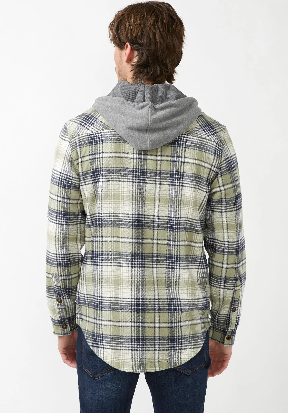 Jarvis Men's Long-Sleeve Shacket in Oil Green Plaid - BM24218