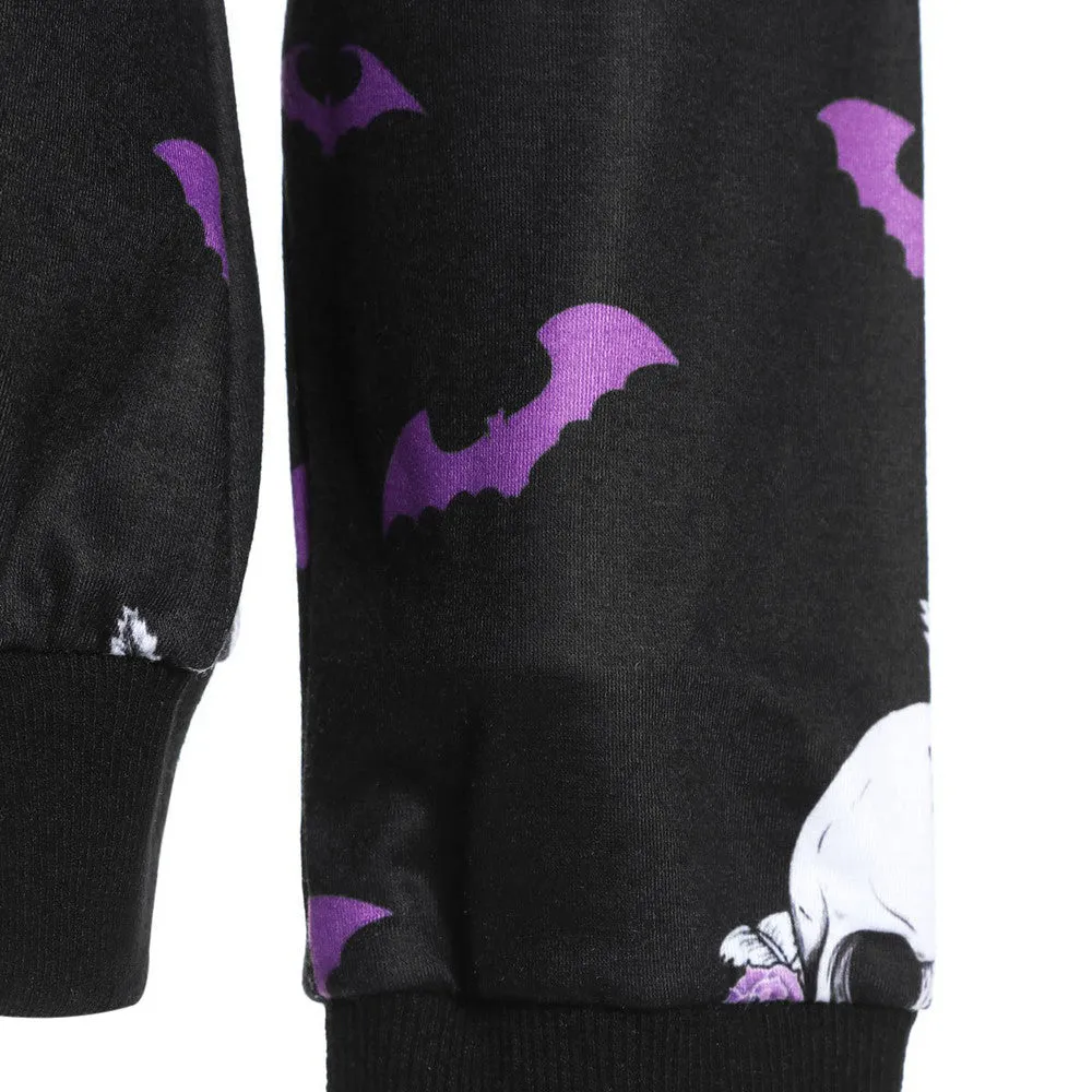 Jumper Women Tracksuits Sportswear2021 Winter New Fashion Halloween Crew Neck Long Sleeve Terror Bat Skull Print Sweatshirt