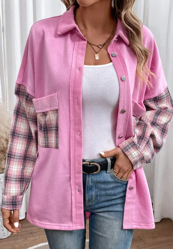 kesley Plaid Button Up Shacket with Chest Pockets