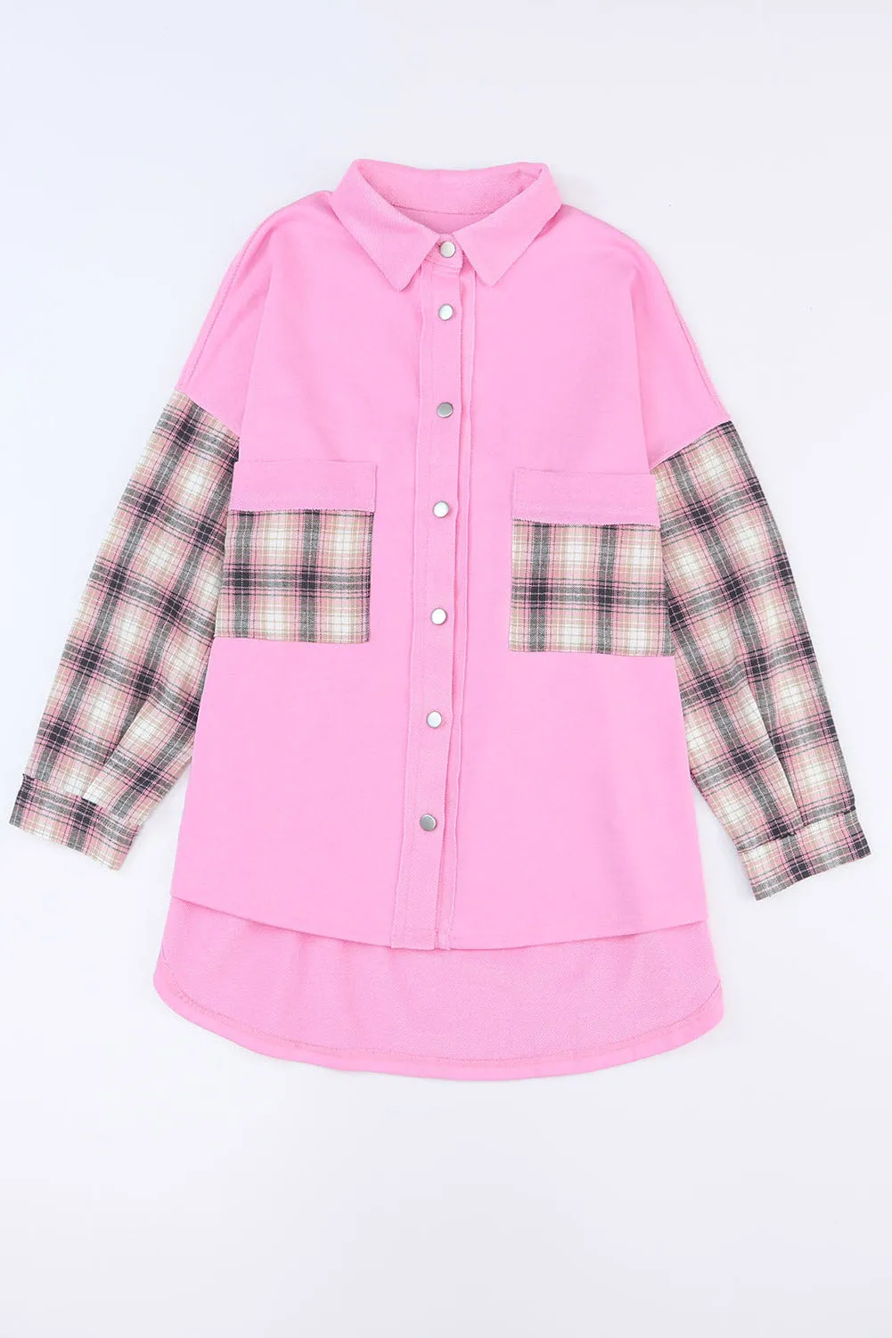 kesley Plaid Button Up Shacket with Chest Pockets