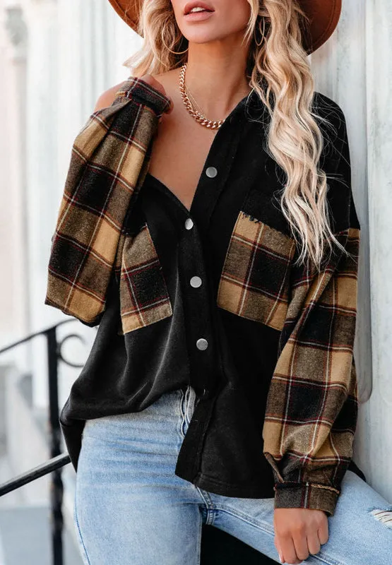 kesley Plaid Button Up Shacket with Chest Pockets