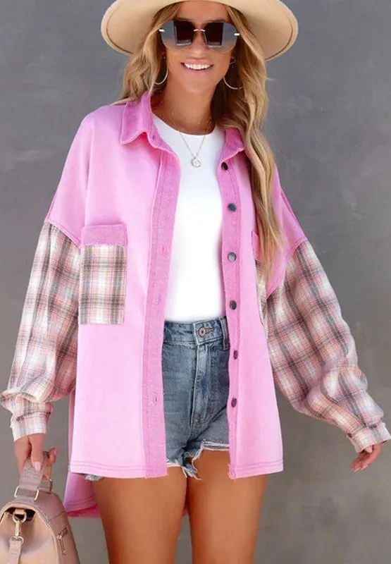 kesley Plaid Button Up Shacket with Chest Pockets