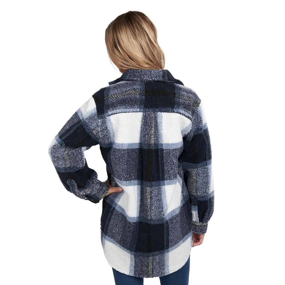 'KEY' Women's Boulevard Snap Front Shacket - Marlin Blue Plaid