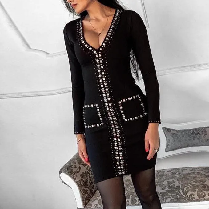 KittenAlarm - Zelia Embellished Long Sleeves Mini Dress