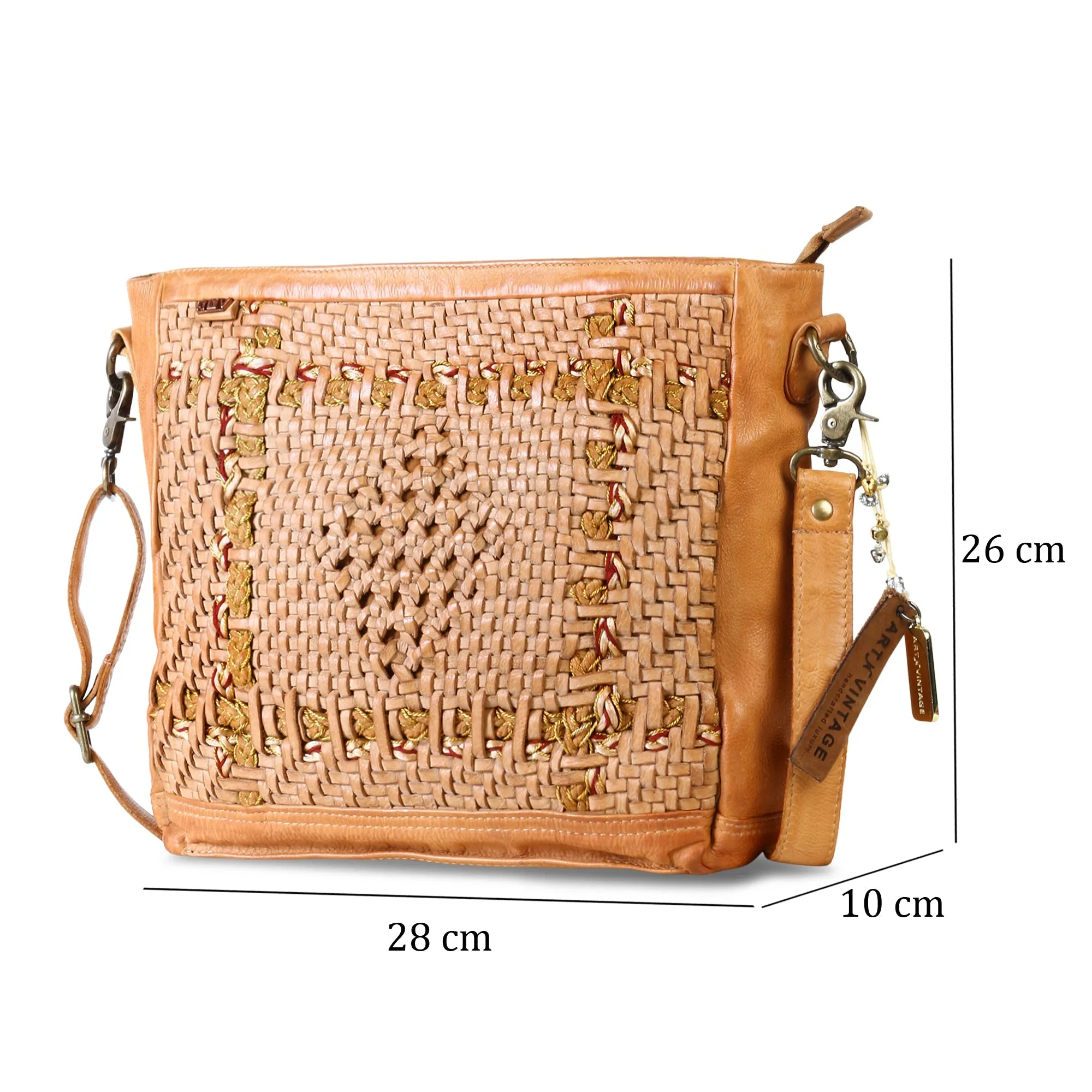 Krishi: Mustard Leather Hand Weaving Office Crossbody