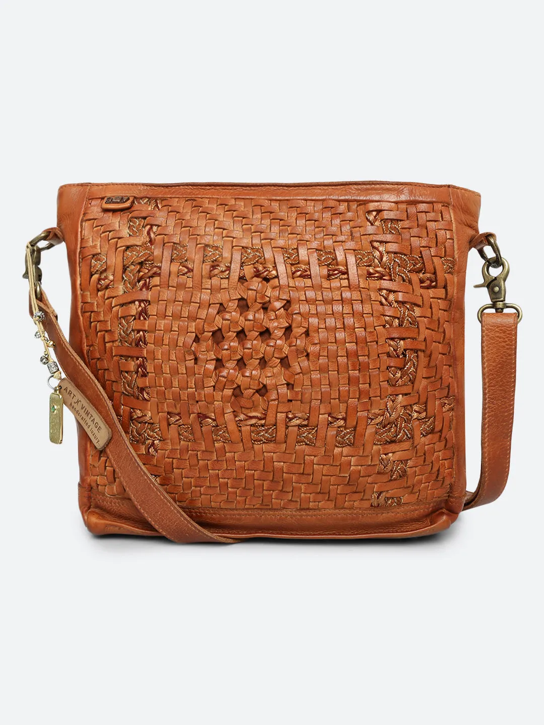 Krishi: Mustard Leather Hand Weaving Office Crossbody