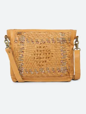 Krishi: Mustard Leather Hand Weaving Office Crossbody