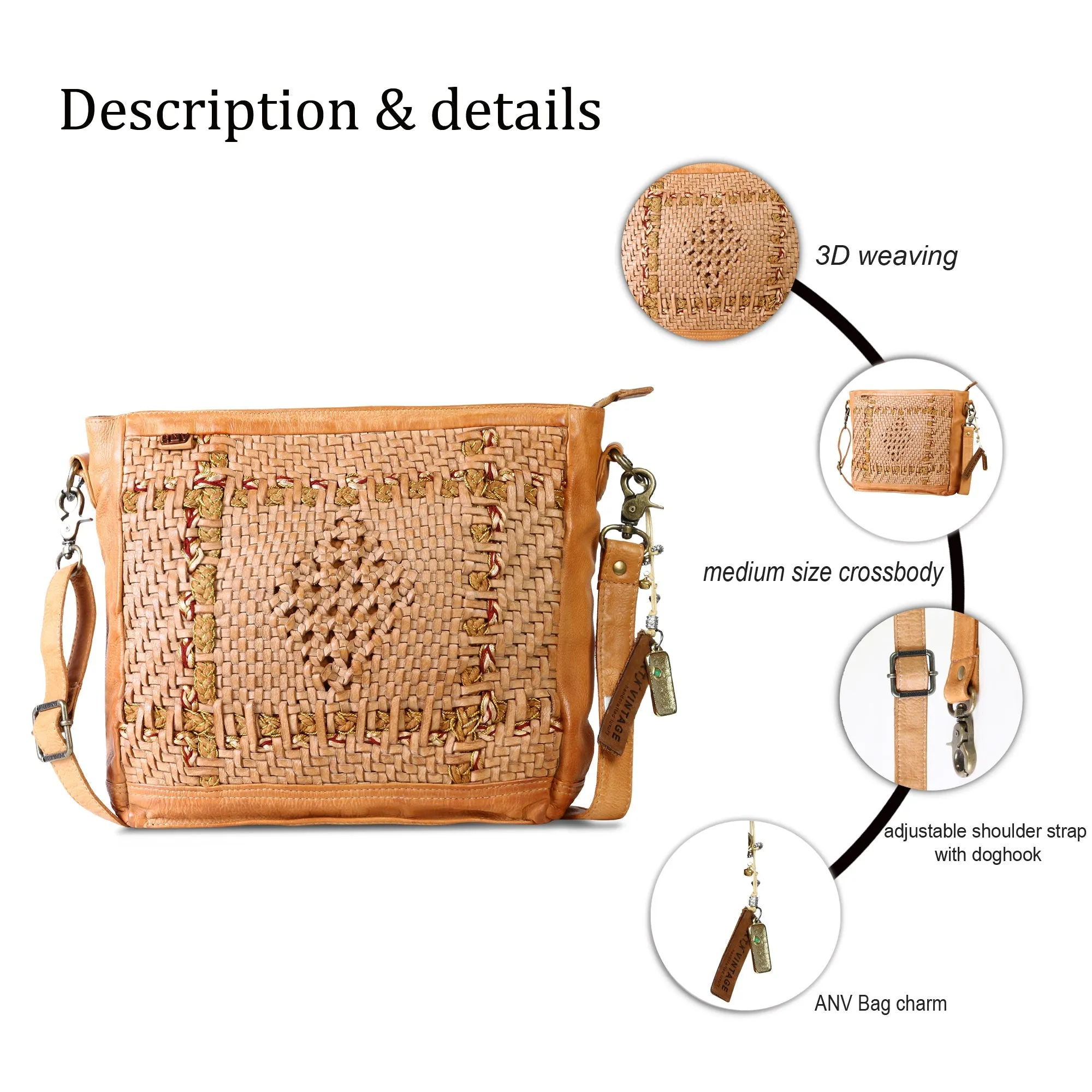 Krishi: Mustard Leather Hand Weaving Office Crossbody