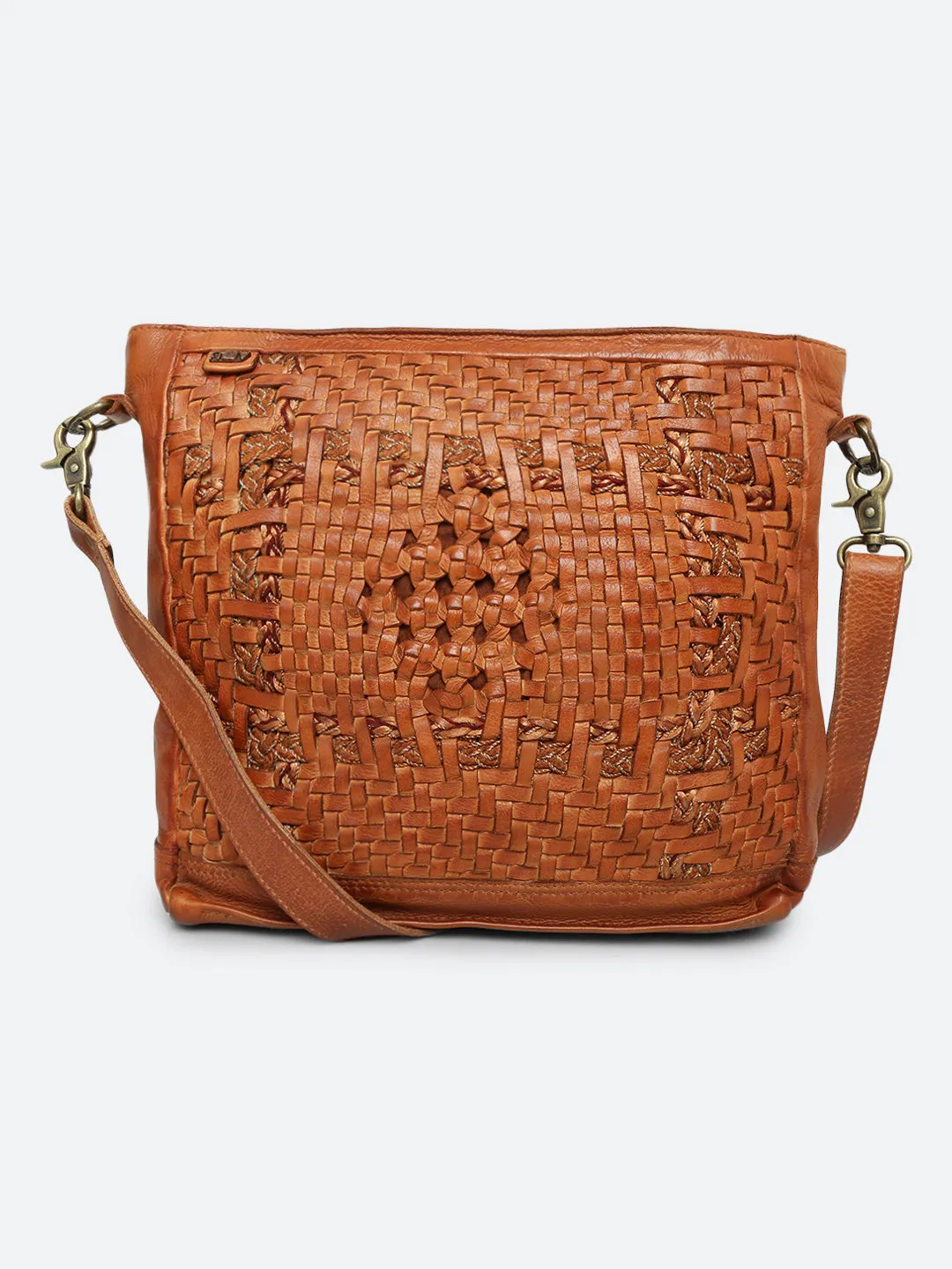 Krishi: Mustard Leather Hand Weaving Office Crossbody