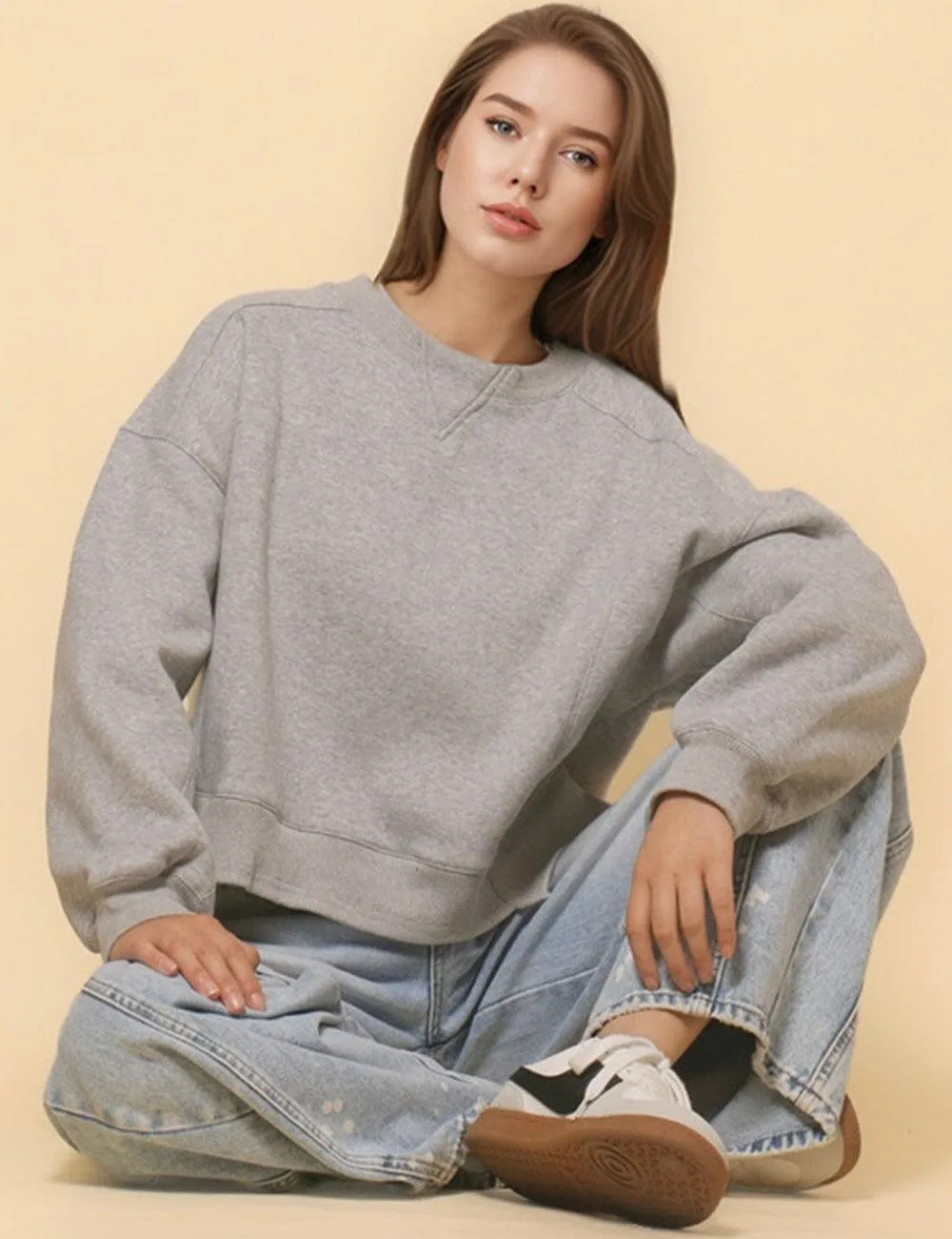 Ladies Solid Color Velvet Cropped Pullover Sweatshirt SKT523