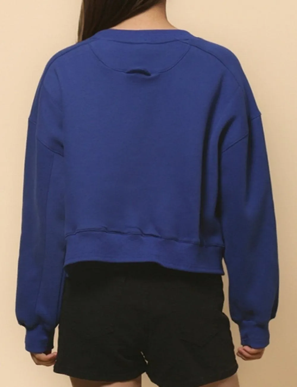 Ladies Solid Color Velvet Cropped Pullover Sweatshirt SKT523