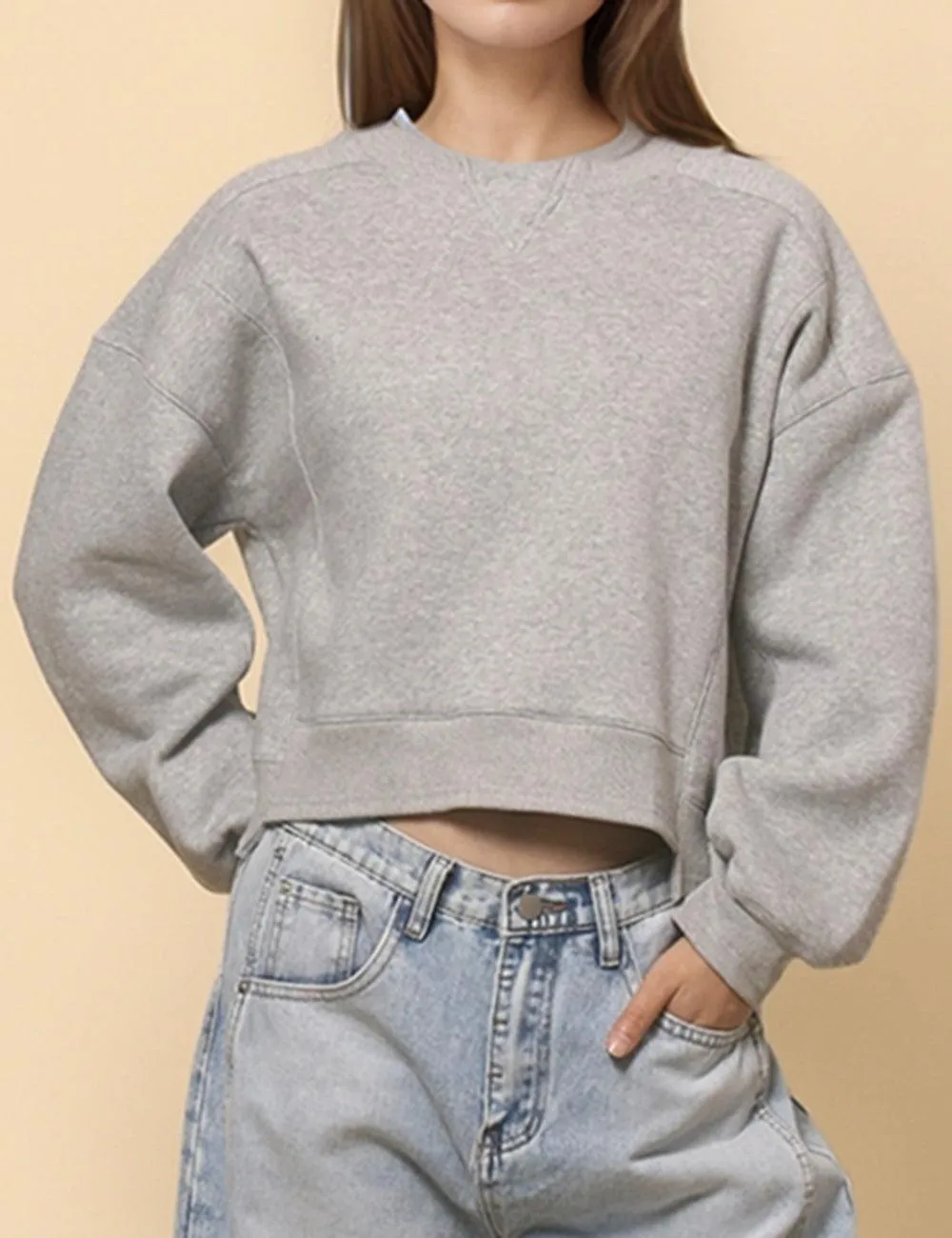 Ladies Solid Color Velvet Cropped Pullover Sweatshirt SKT523