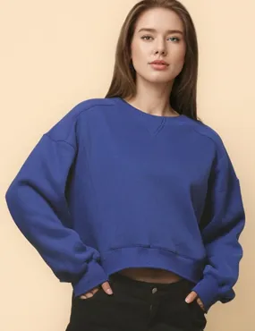 Ladies Solid Color Velvet Cropped Pullover Sweatshirt SKT523