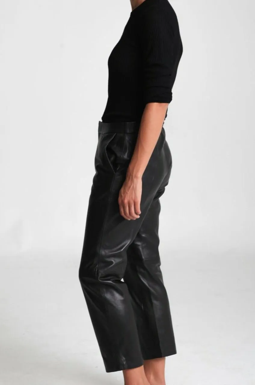 LAUREN TROUSER IN BUTTER SMOOTH ITALIAN LEATHER BLACK