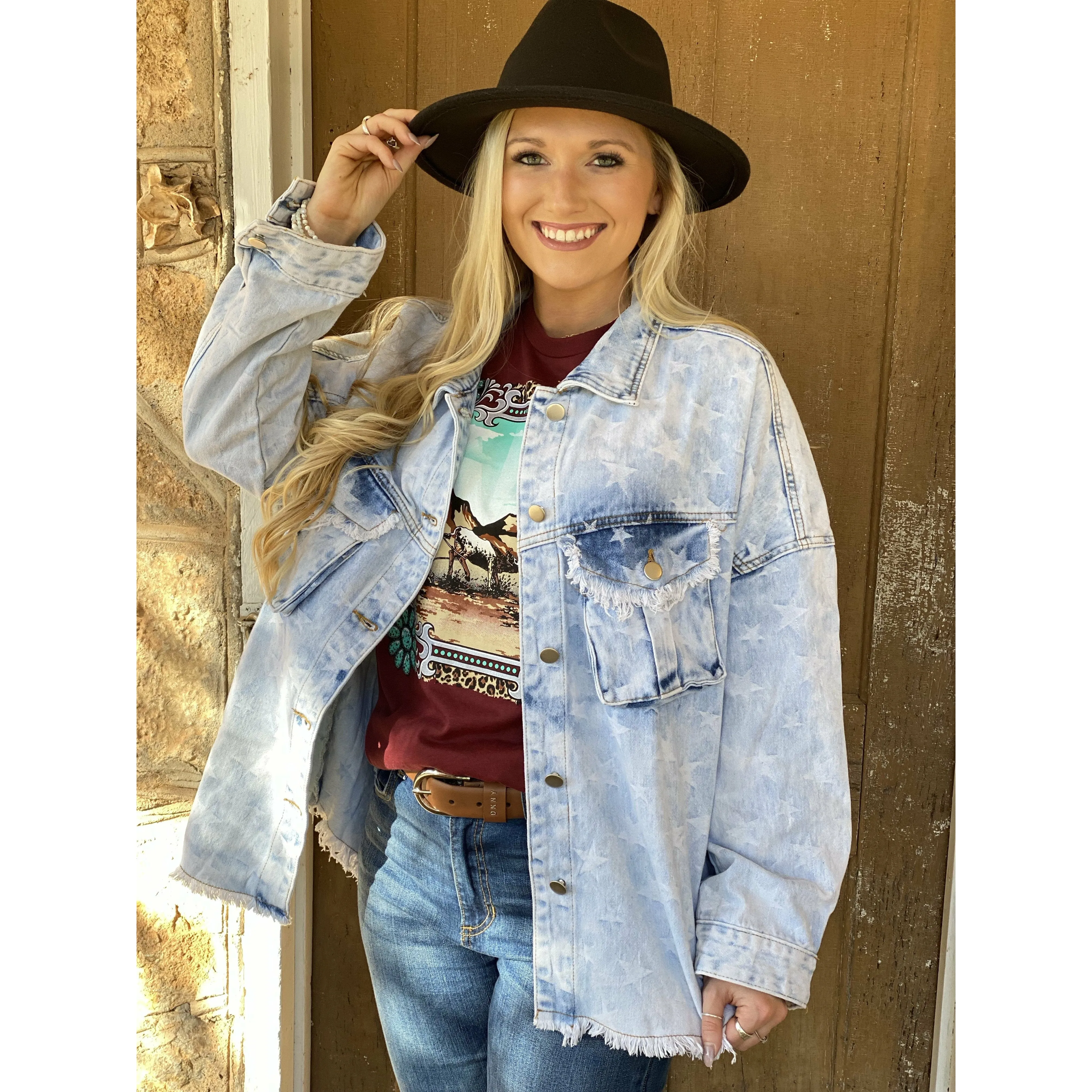 LeiLani Distressed Star Denim Jacket