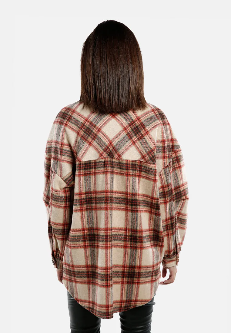 Long Sleeves Oversized Checkered Shacket