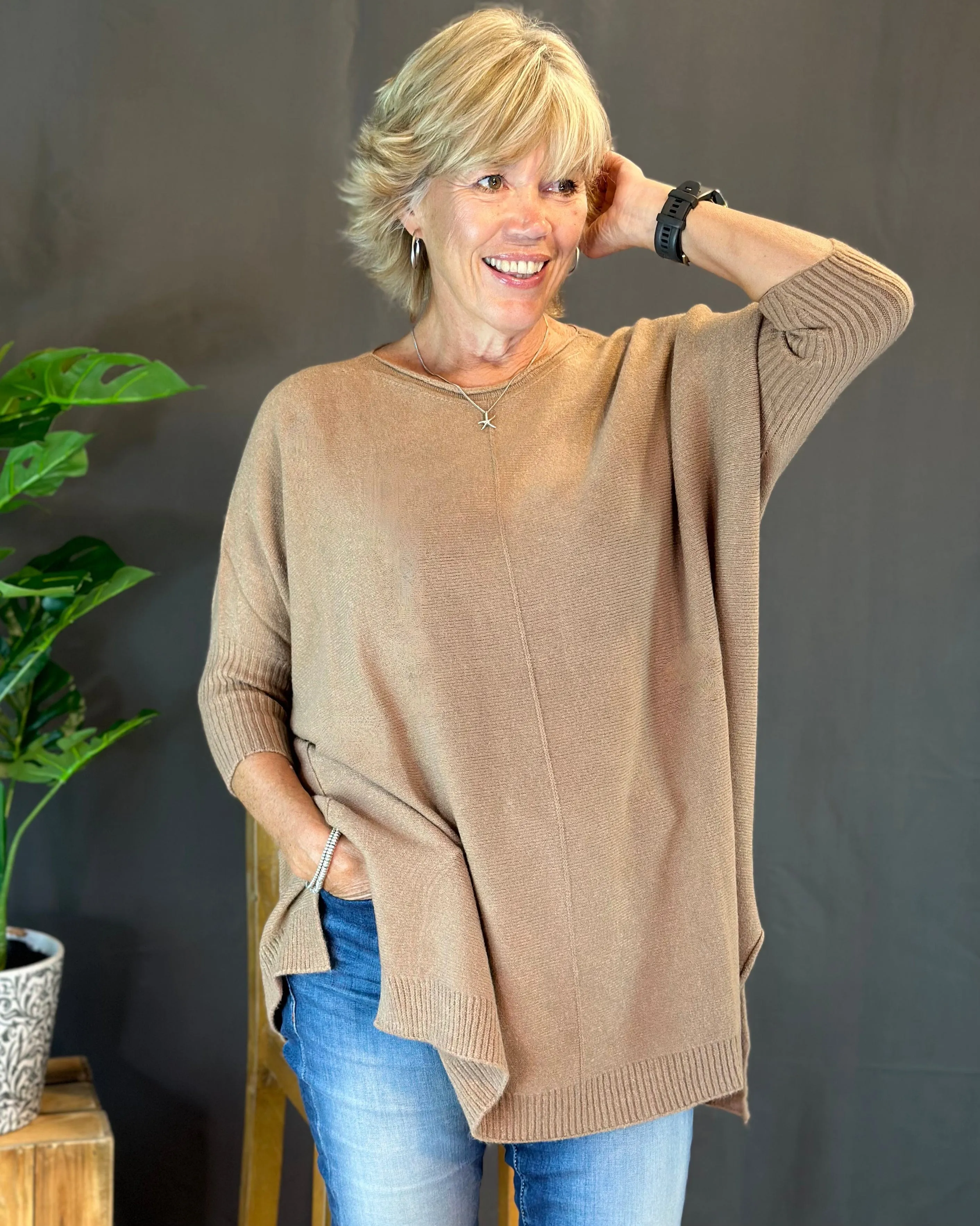 Longline Slouchy Jumper - Coffee