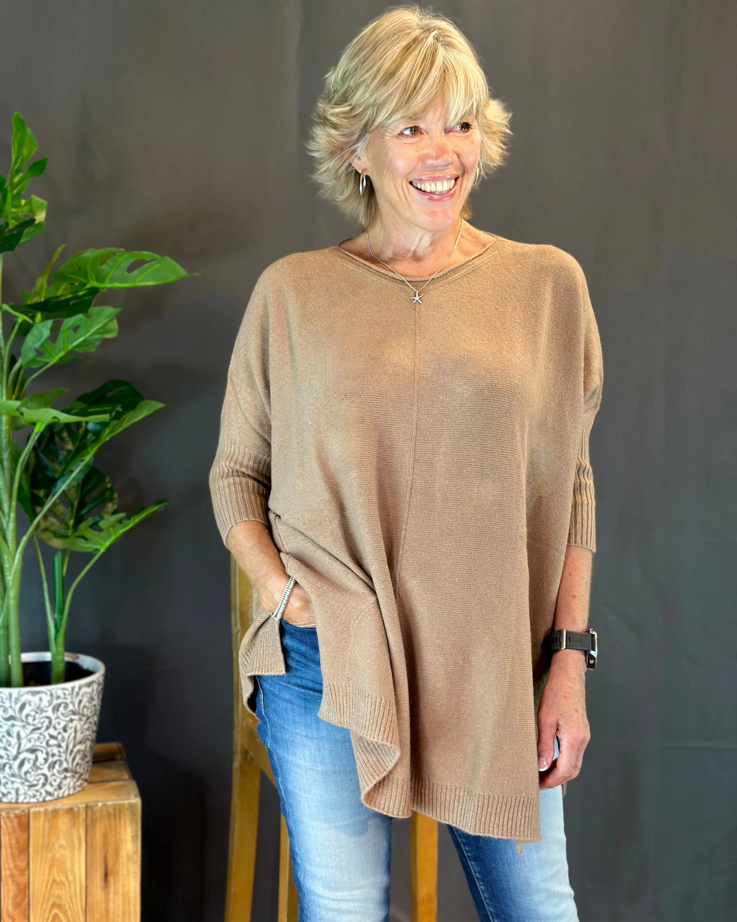 Longline Slouchy Jumper - Coffee