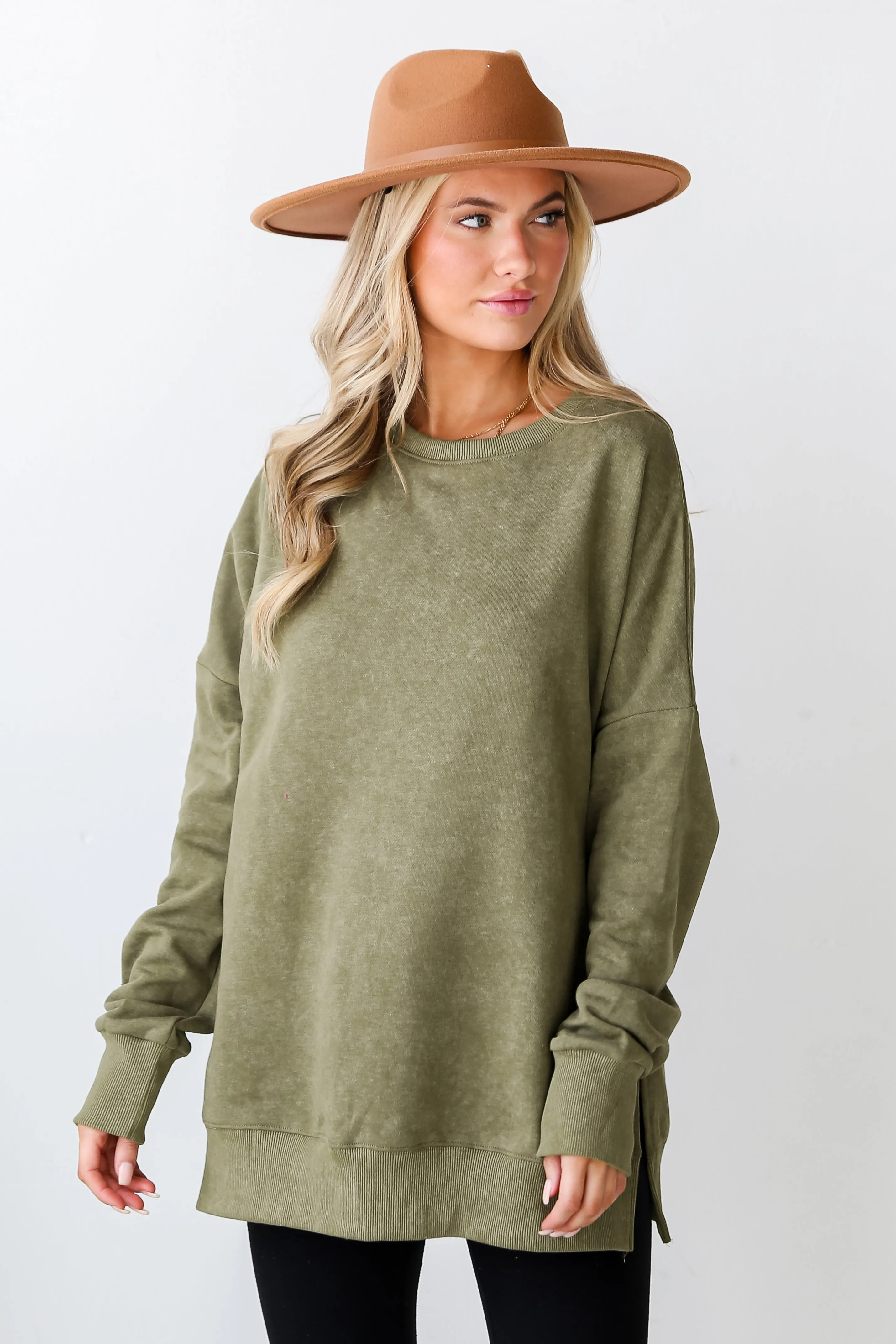 Looking To Snuggle Olive Oversized Pullover