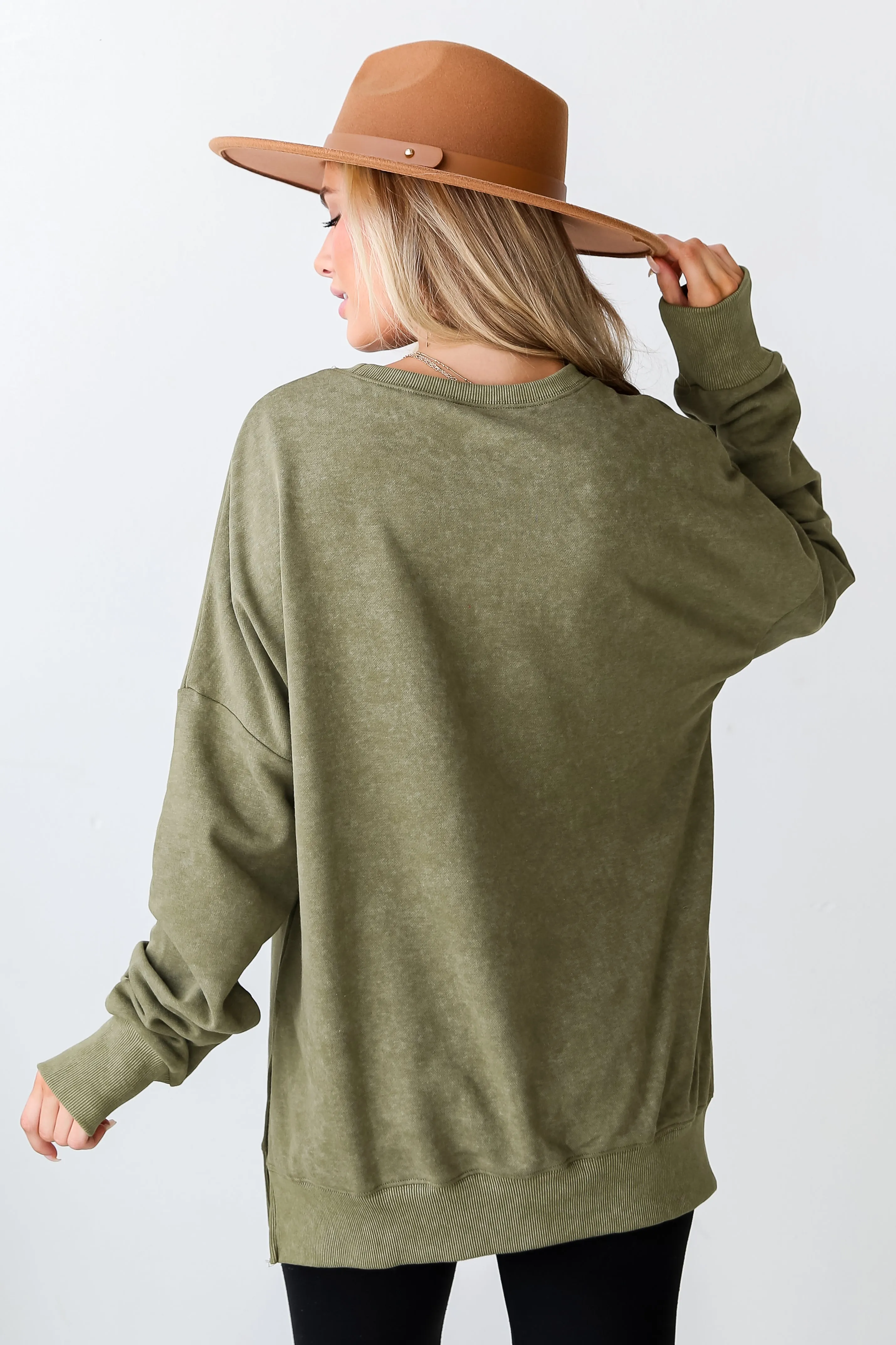 Looking To Snuggle Olive Oversized Pullover