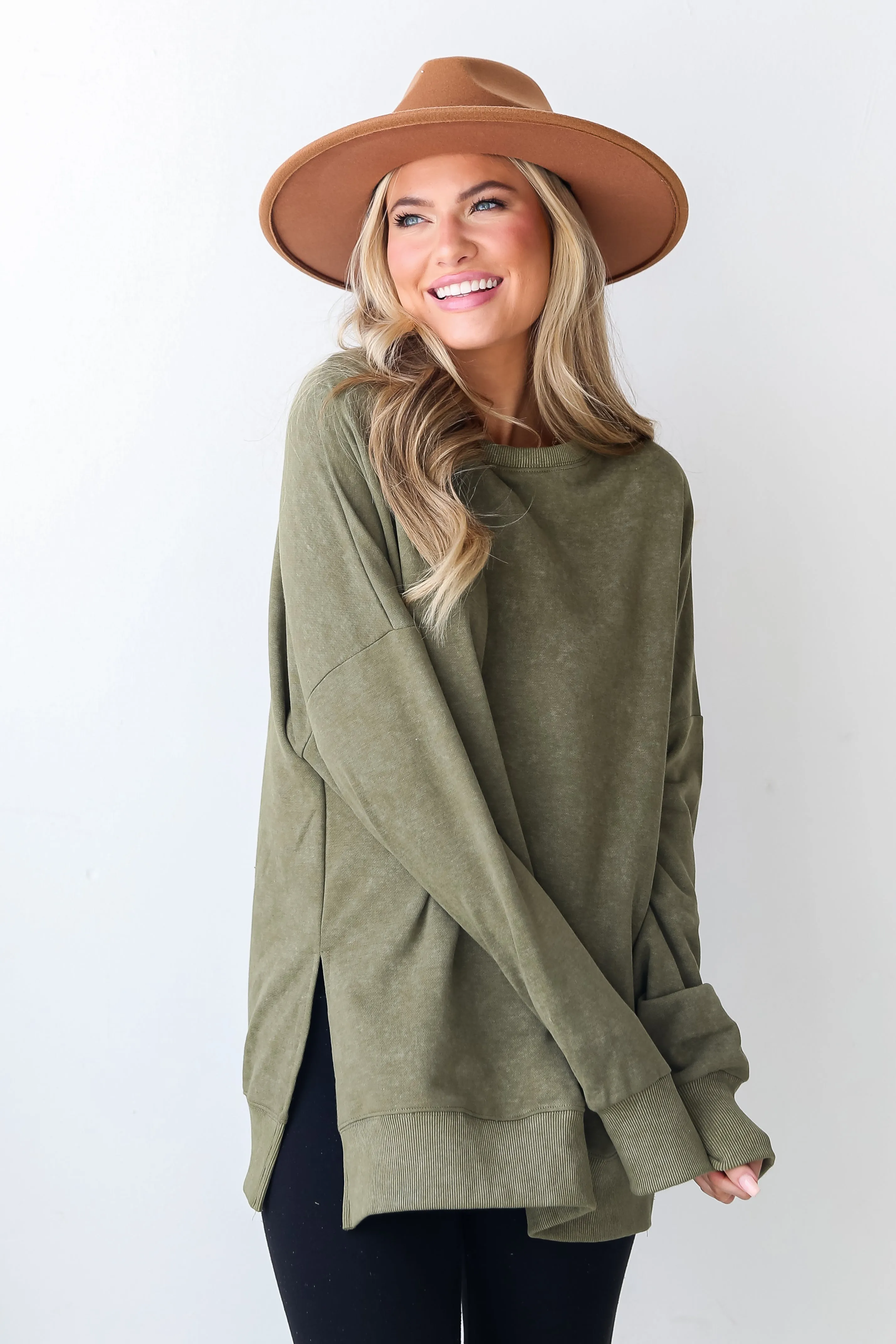 Looking To Snuggle Olive Oversized Pullover